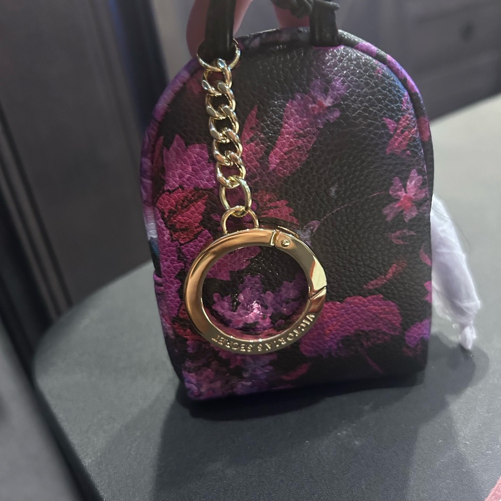 VS Floral Black and Purple Mini Backpack Keychain - Picture 3 of 4